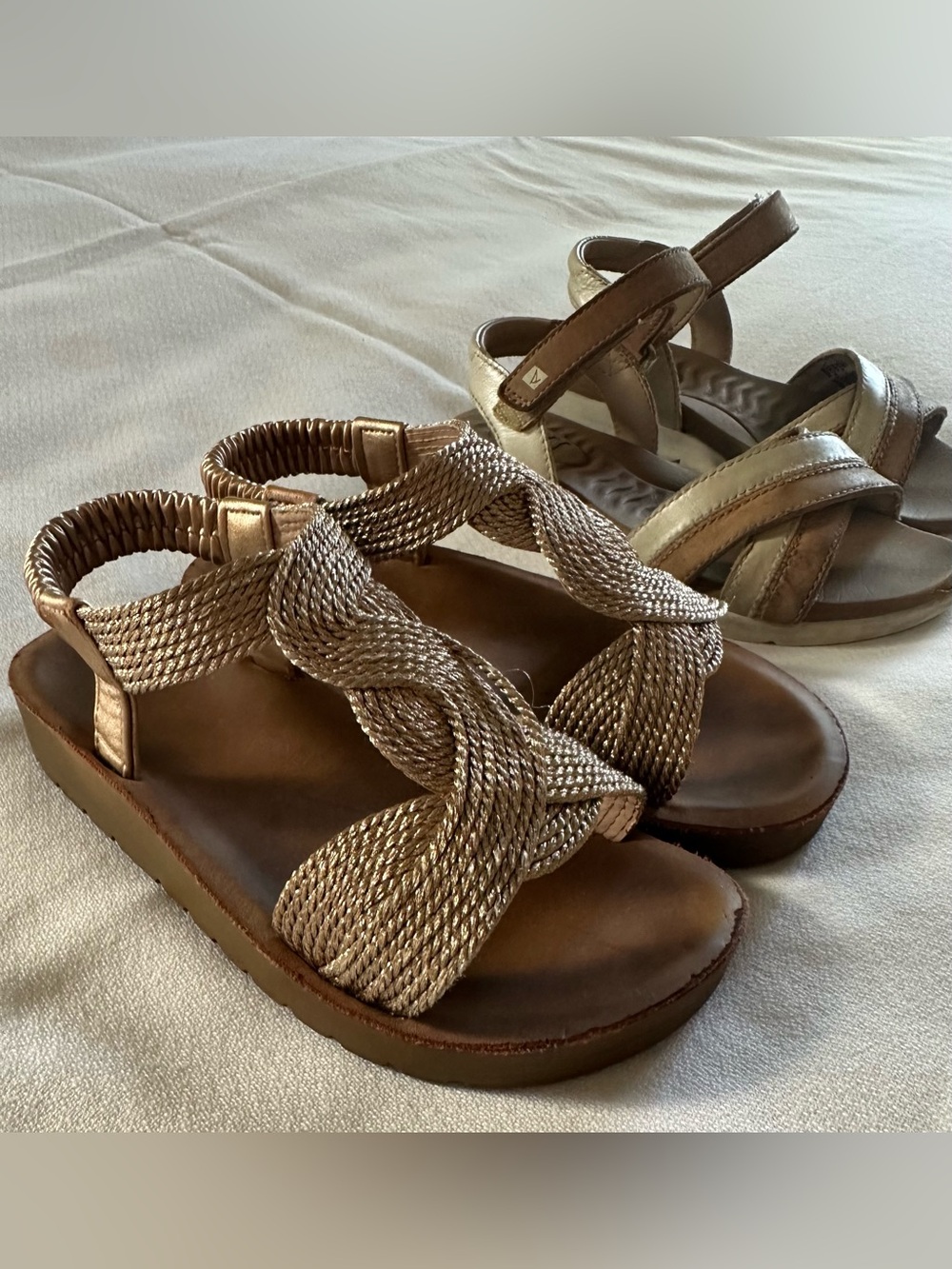 Sperry Braided Metallic Sandals in Gold and Tan